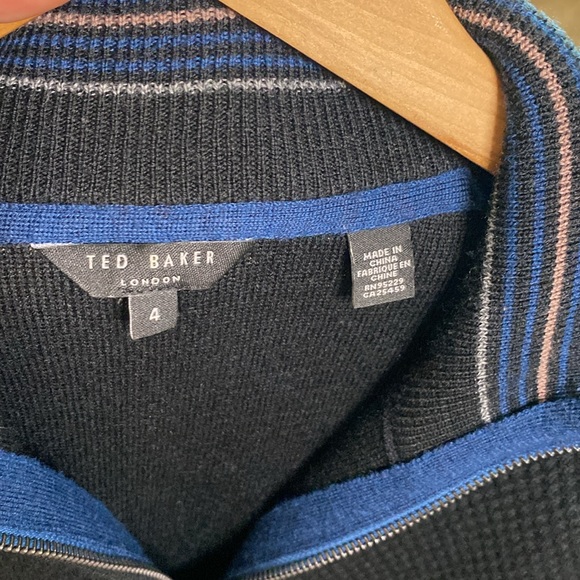 Ted Baker Quarter Zip Wool Blend Pullover Black Long Sleeve Men's Sweater 4(L) - Picture 13 of 14